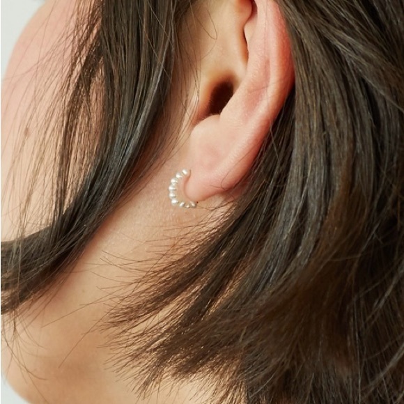 Catbird Elegant Gold and Cultured Pearl Hoop Huggie Earrings- solid 14k gold - Picture 2 of 7